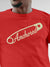 Close up of 'Anchored' design on Men's Red Round Neck T-shirt, highlighting intricate details and vibrant print.
