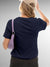 Back view of Fighterhero Women's Navy Blue Round Neck T-shirt, highlighting the modern look and clean finish