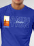 Close up of 'Ambition & Drive' design on Men's Blue Round Neck T-shirt, highlighting intricate details and vibrant print.