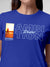 Close up of 'Ambition & Drive' design on Women's Blue Round Neck T-shirt, highlighting intricate details and vibrant print.