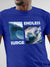 Close up of 'Endless Surge' design on Men's Blue Round Neck T-shirt, highlighting intricate details and vibrant print.