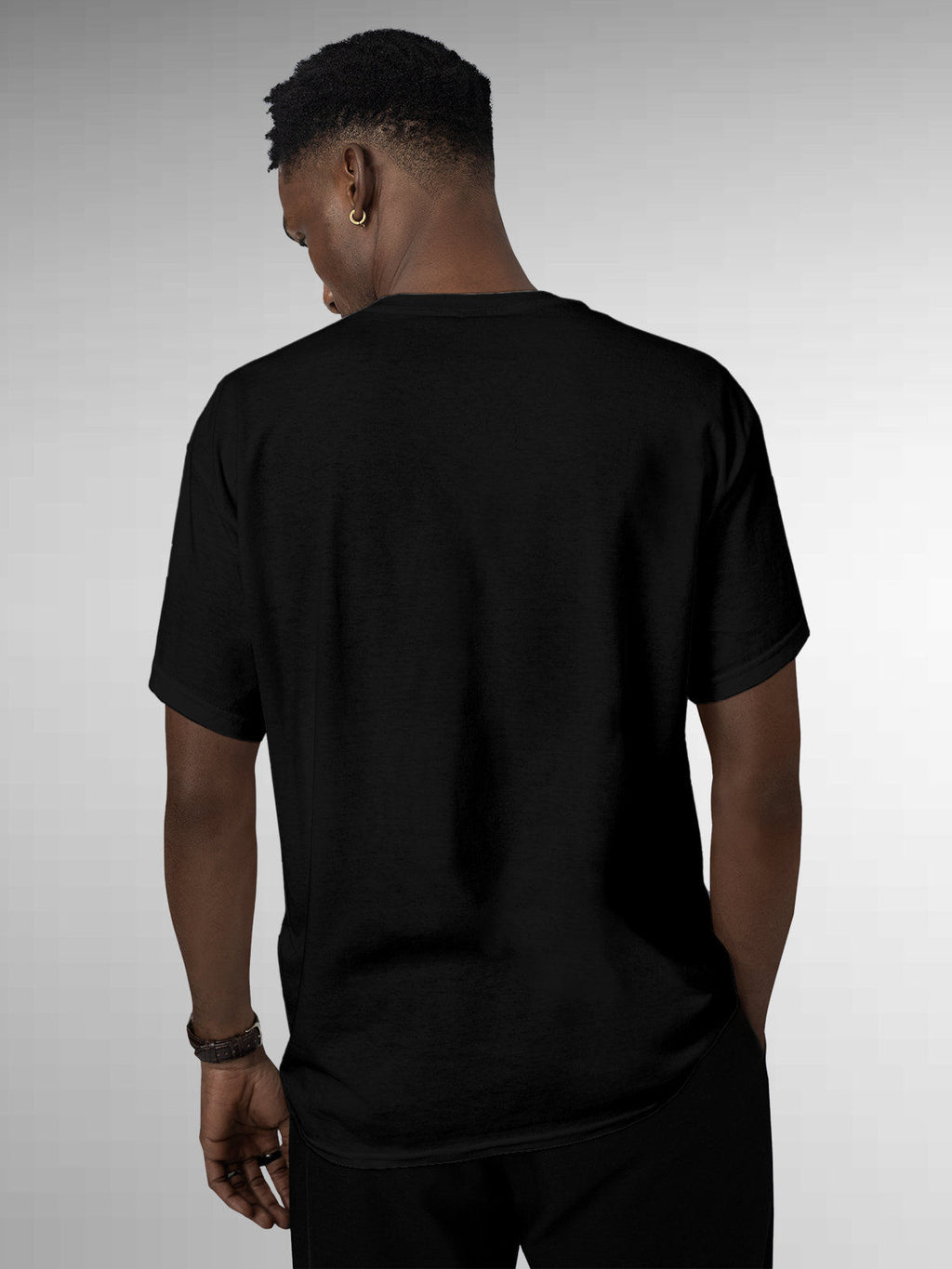 Back view of Fighterhero Men's Black Round Neck T-shirt, highlighting the modern look and clean finish