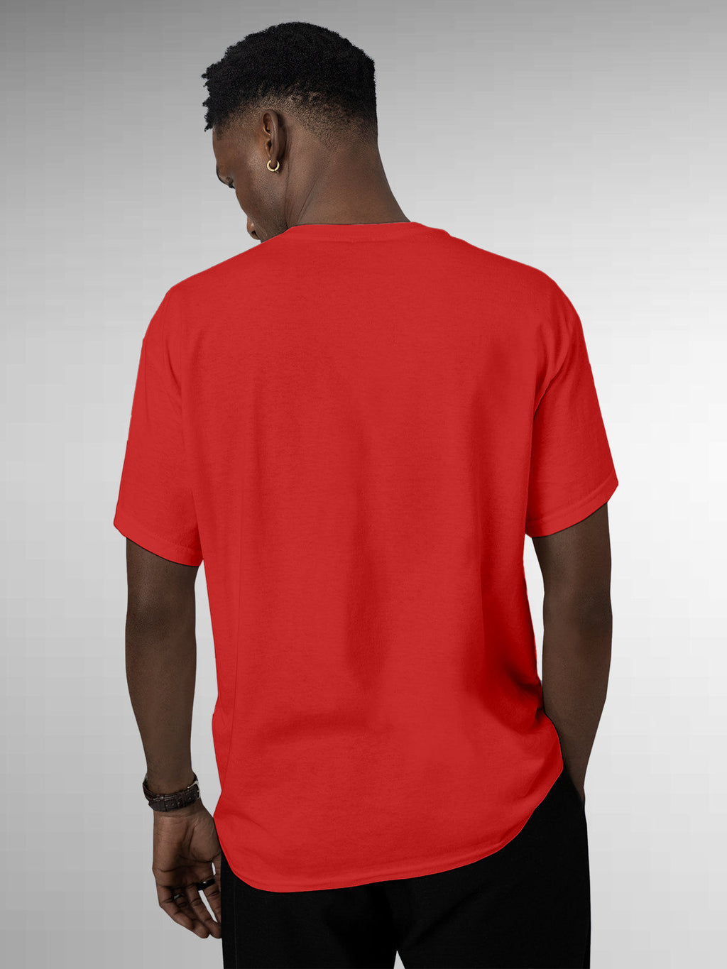 Back view of Fighterhero Men's Red Round Neck T-shirt, highlighting the modern look and clean finish