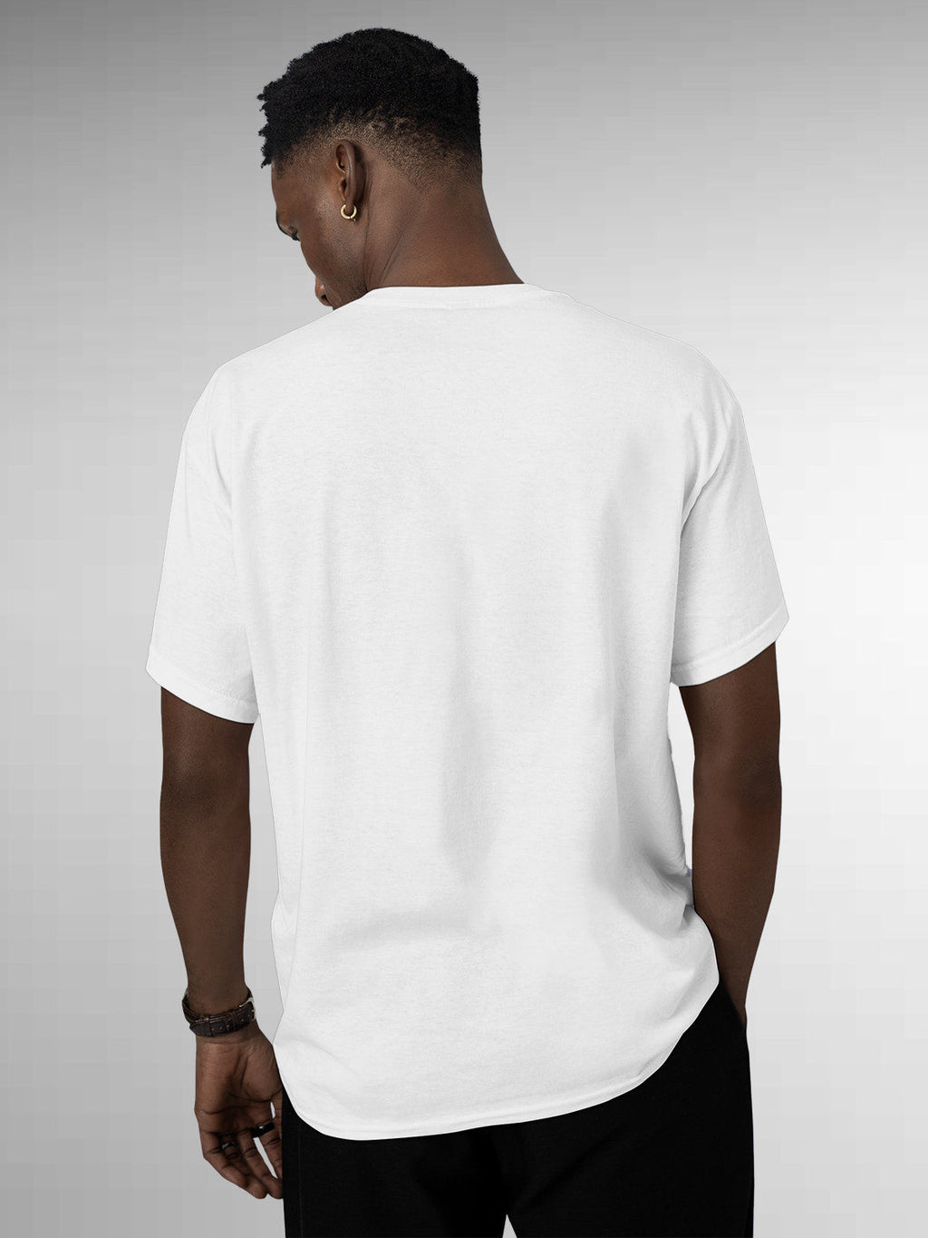 Back view of Fighterhero Men's White Round Neck T-shirt, highlighting the modern look and clean finish