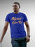 Front view of 'Never Give Up' design on Fighterhero Men's Blue Round Neck T-shirt, highlighting the modern look and clean finish
