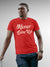Front view of 'Never Give Up' design on Fighterhero Men's Red Round Neck T-shirt, highlighting the modern look and clean finish