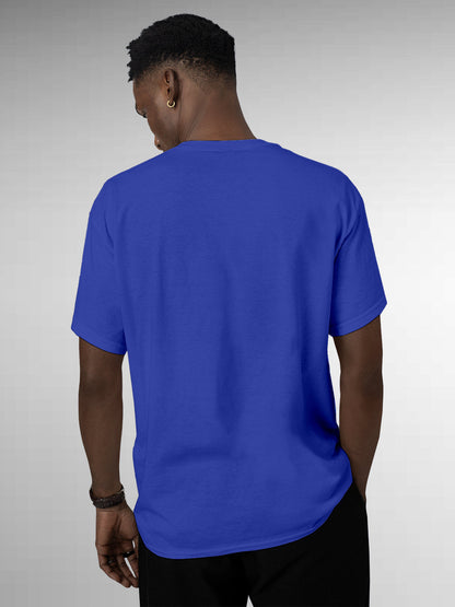 Back view of Fighterhero Men's Blue Round Neck T-shirt, highlighting the modern look and clean finish