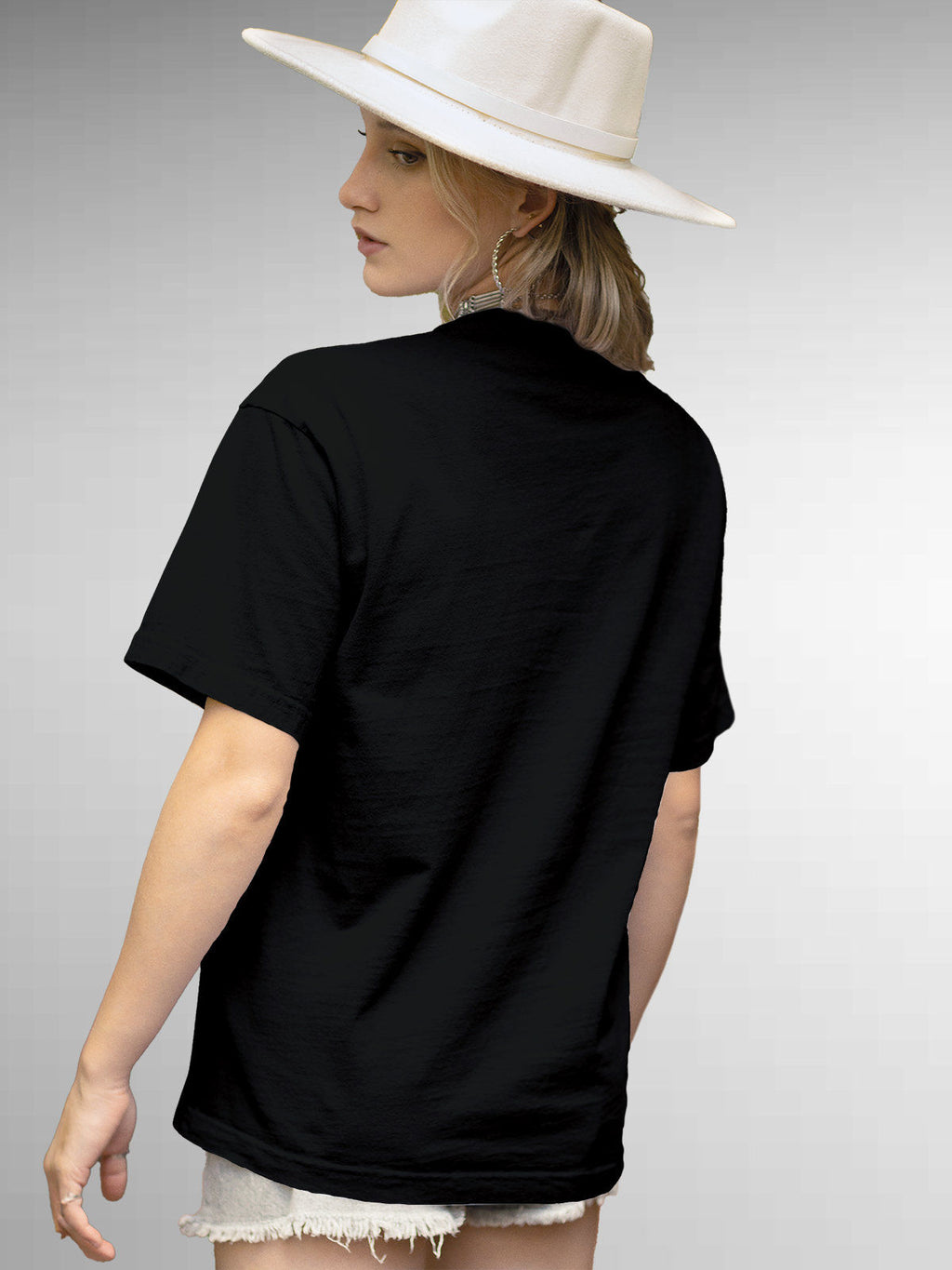 Back view of Fighterhero Women's Black Round Neck T-shirt, highlighting the modern look and clean finish