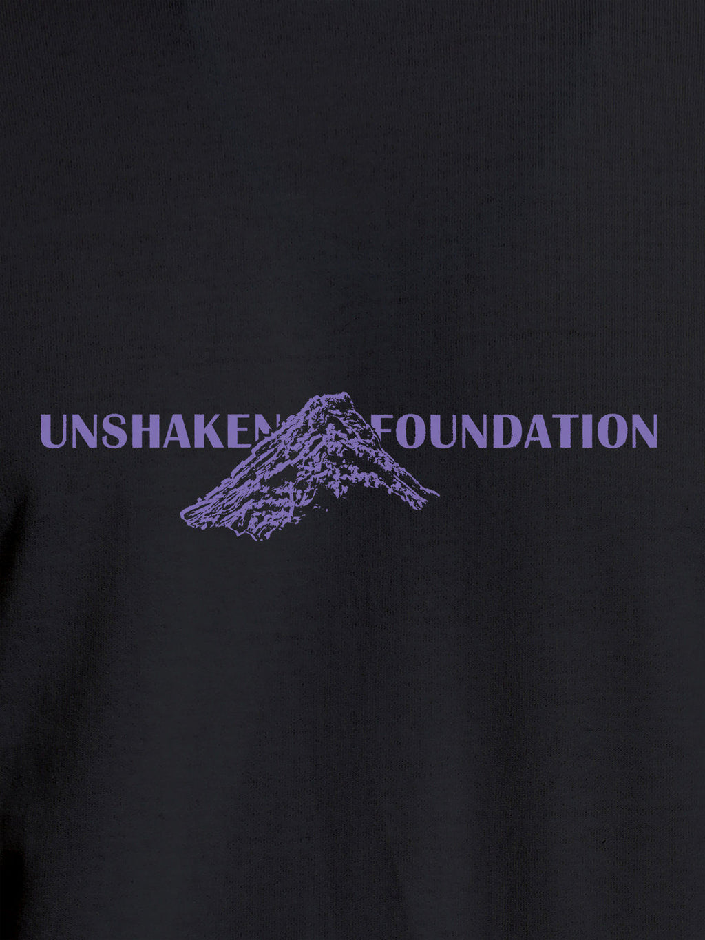 Close up of 'Unshaken Foundation' design on Women's Dark Grey Round Neck T-shirt, highlighting intricate details and vibrant print.