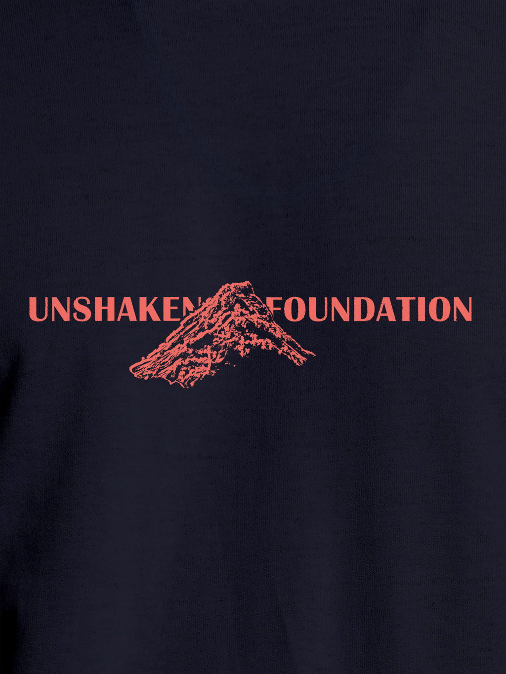 Close up of 'Unshaken Foundation' design on Women's Navy Blue Round Neck T-shirt, highlighting intricate details and vibrant print.