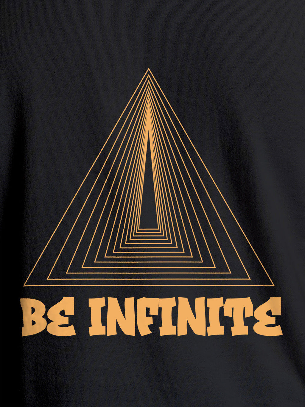 Close up of 'Be Infinite' design on Women's Dark Grey Round Neck T-shirt, highlighting intricate details and vibrant print.