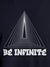 Close up of 'Be Infinite' design on Men's Navy Blue Round Neck T-shirt, highlighting intricate details and vibrant print.