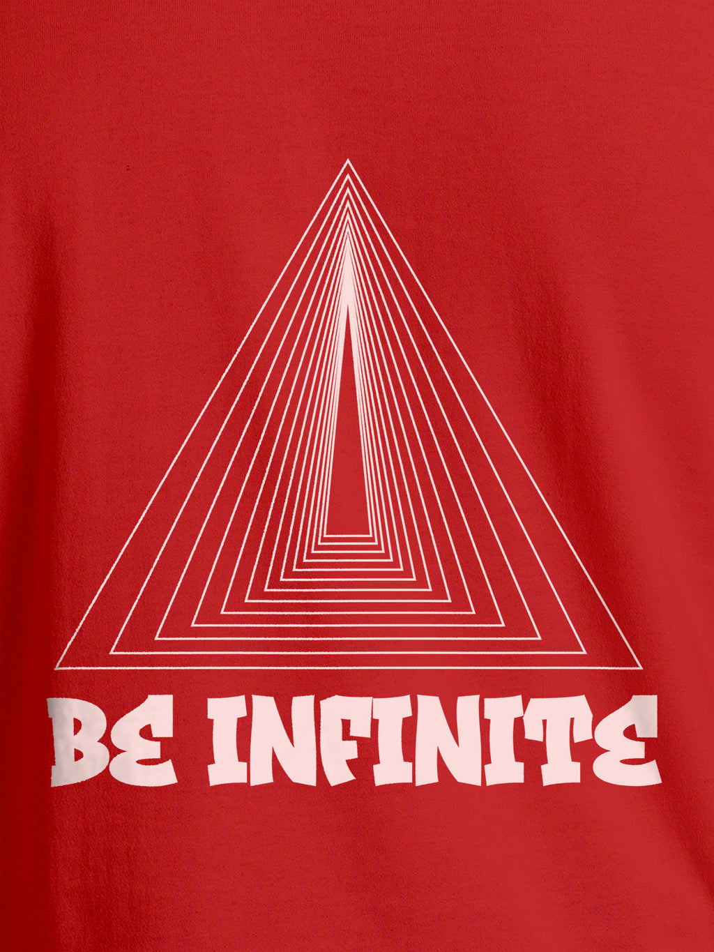 Close up of 'Be Infinite' design on Women's Red Round Neck T-shirt, highlighting intricate details and vibrant print.