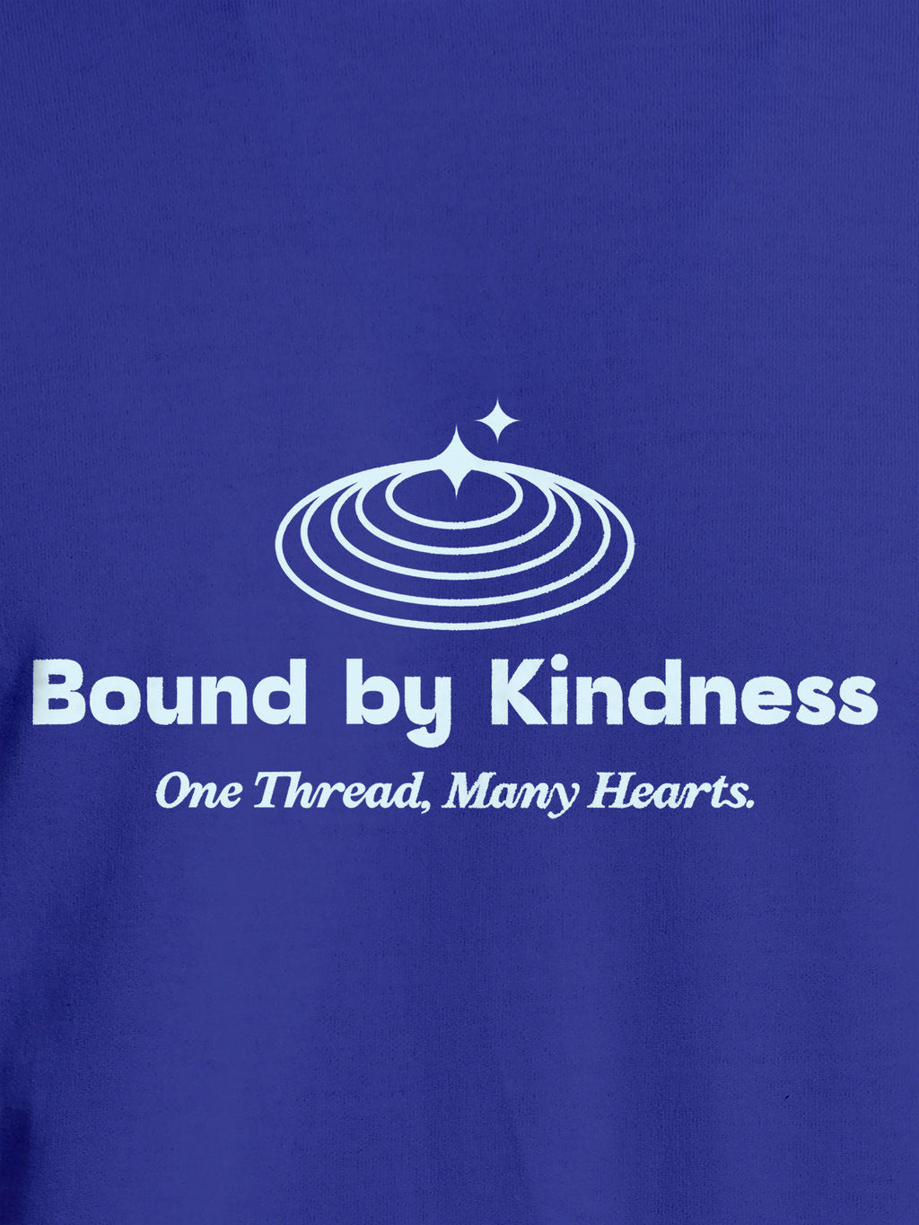 Close up of 'Bound By Kindness' design on Women's Blue Round Neck T-shirt, highlighting intricate details and vibrant print.
