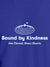 Close up of 'Bound By Kindness' design on Women's Blue Round Neck T-shirt, highlighting intricate details and vibrant print.