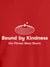 Close up of 'Bound By Kindness' design on Women's Red Round Neck T-shirt, highlighting intricate details and vibrant print.