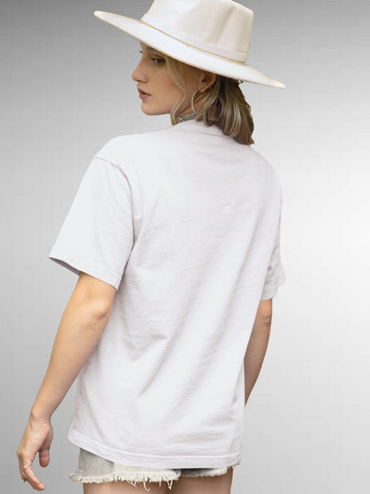 Back view of Fighterhero Women's White Round Neck T-shirt, highlighting the modern look and clean finish