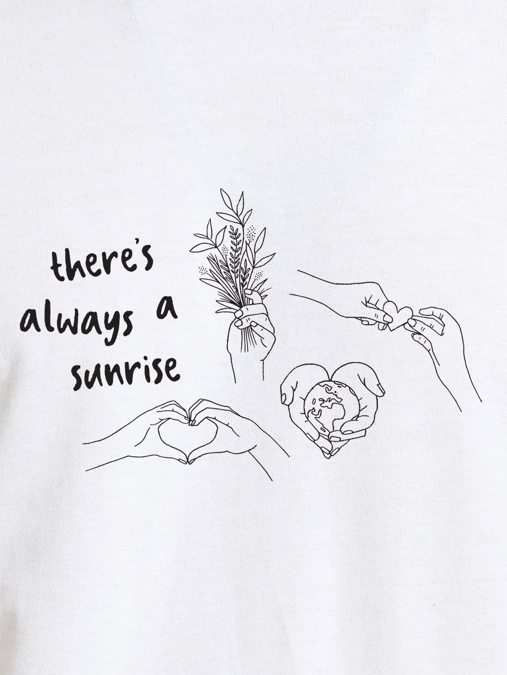Close up of 'There's Always a Sunrise' design on Men's White Round Neck T-shirt, highlighting intricate details and vibrant print.