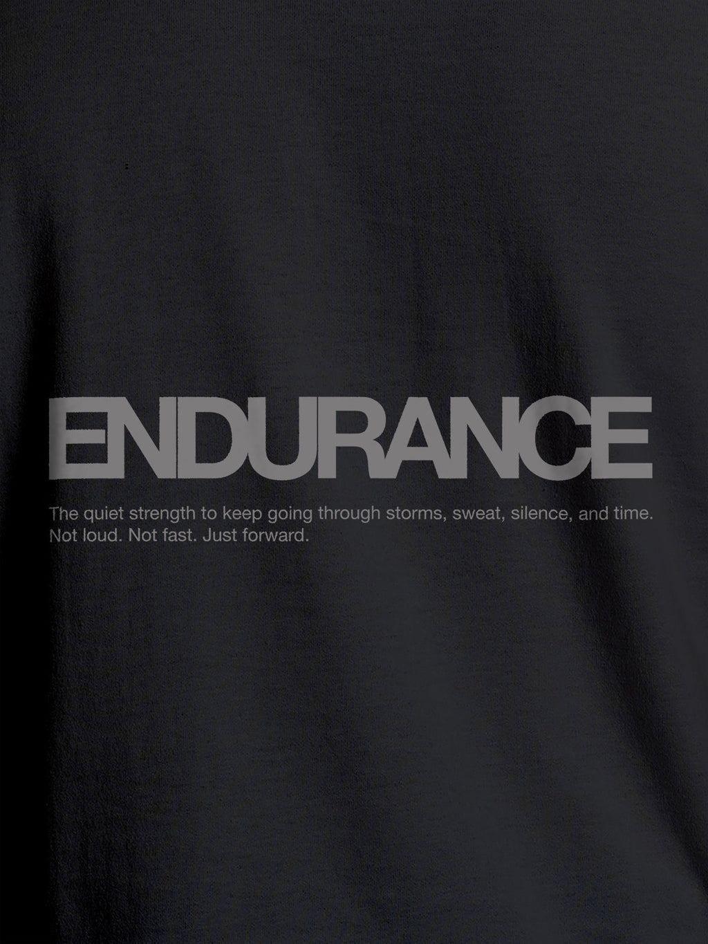 Close up of 'Endurance' design on Men's Dark Grey Round Neck T-shirt, highlighting intricate details and vibrant print.