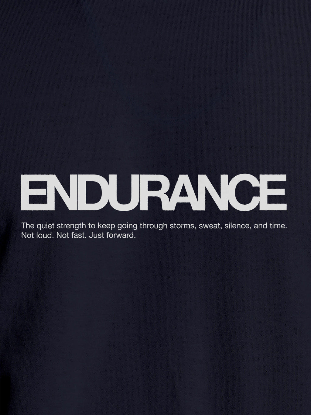Close up of 'Endurance' design on Women's Navy Blue Round Neck T-shirt, highlighting intricate details and vibrant print.