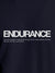 Close up of 'Endurance' design on Women's Navy Blue Round Neck T-shirt, highlighting intricate details and vibrant print.
