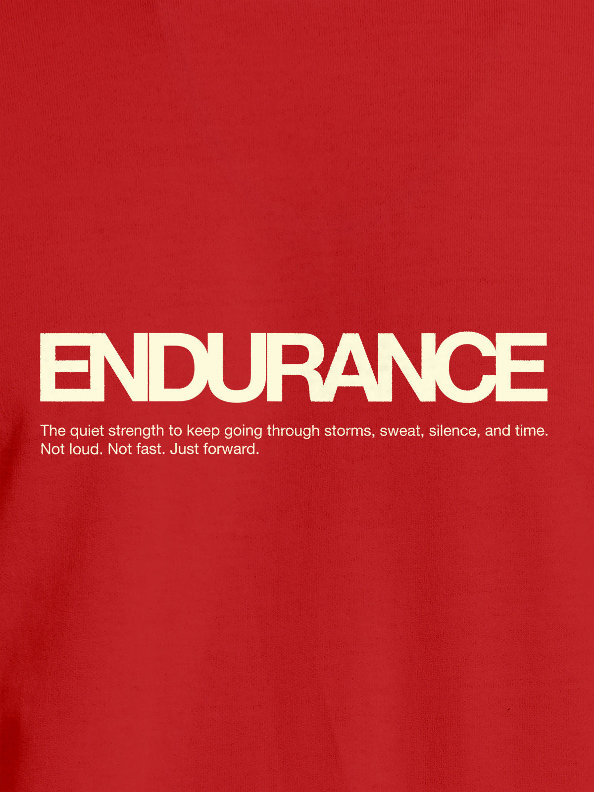 Close up of 'Endurance' design on Women's Red Round Neck T-shirt, highlighting intricate details and vibrant print.