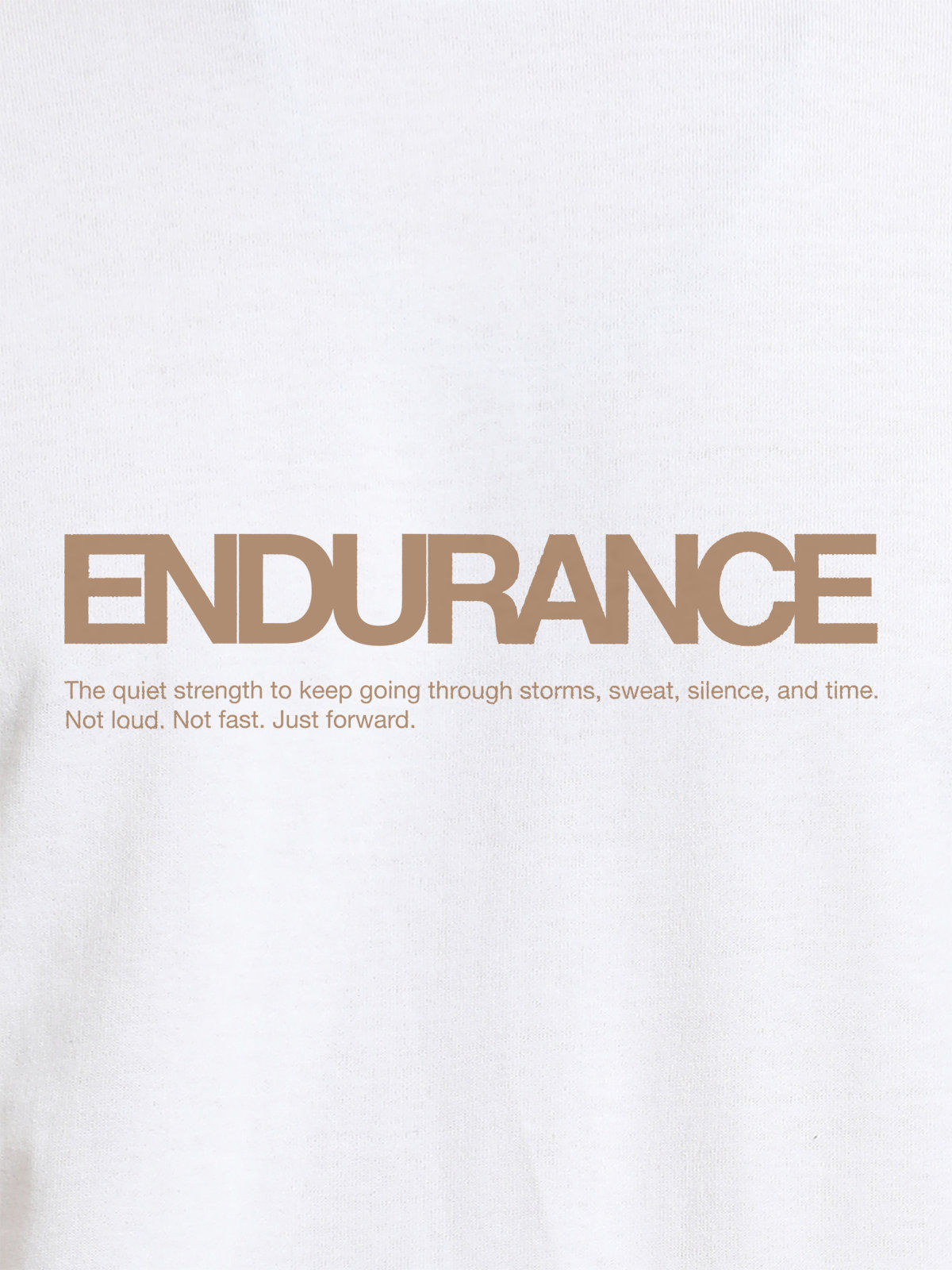 Close up of 'Endurance' design on Women's White Round Neck T-shirt, highlighting intricate details and vibrant print.