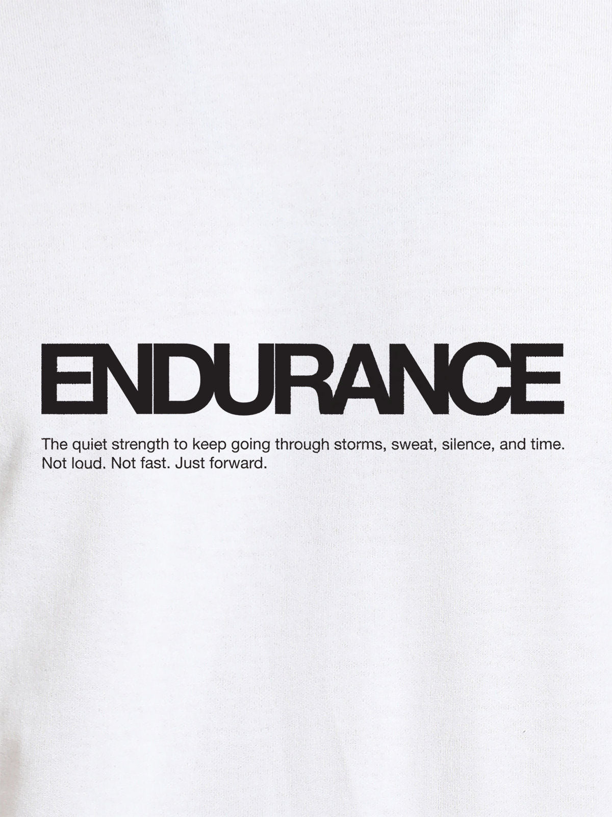 Close up of 'Endurance' design on Women's White Round Neck T-shirt, highlighting intricate details and vibrant print.