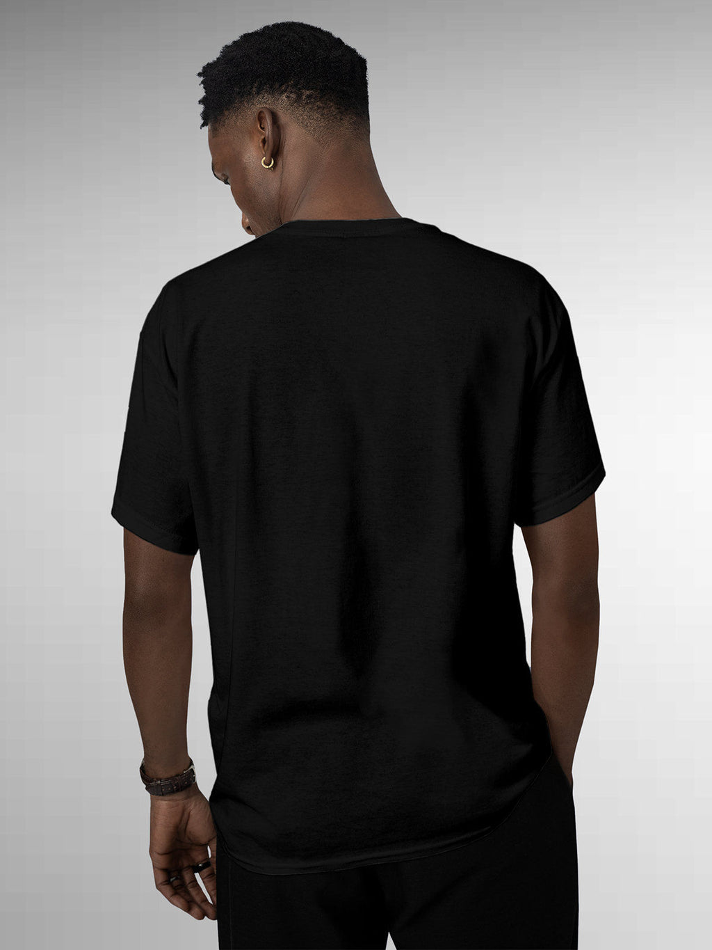 Back view of Fighterhero Men's Black Round Neck T-shirt, highlighting the modern look and clean finish
