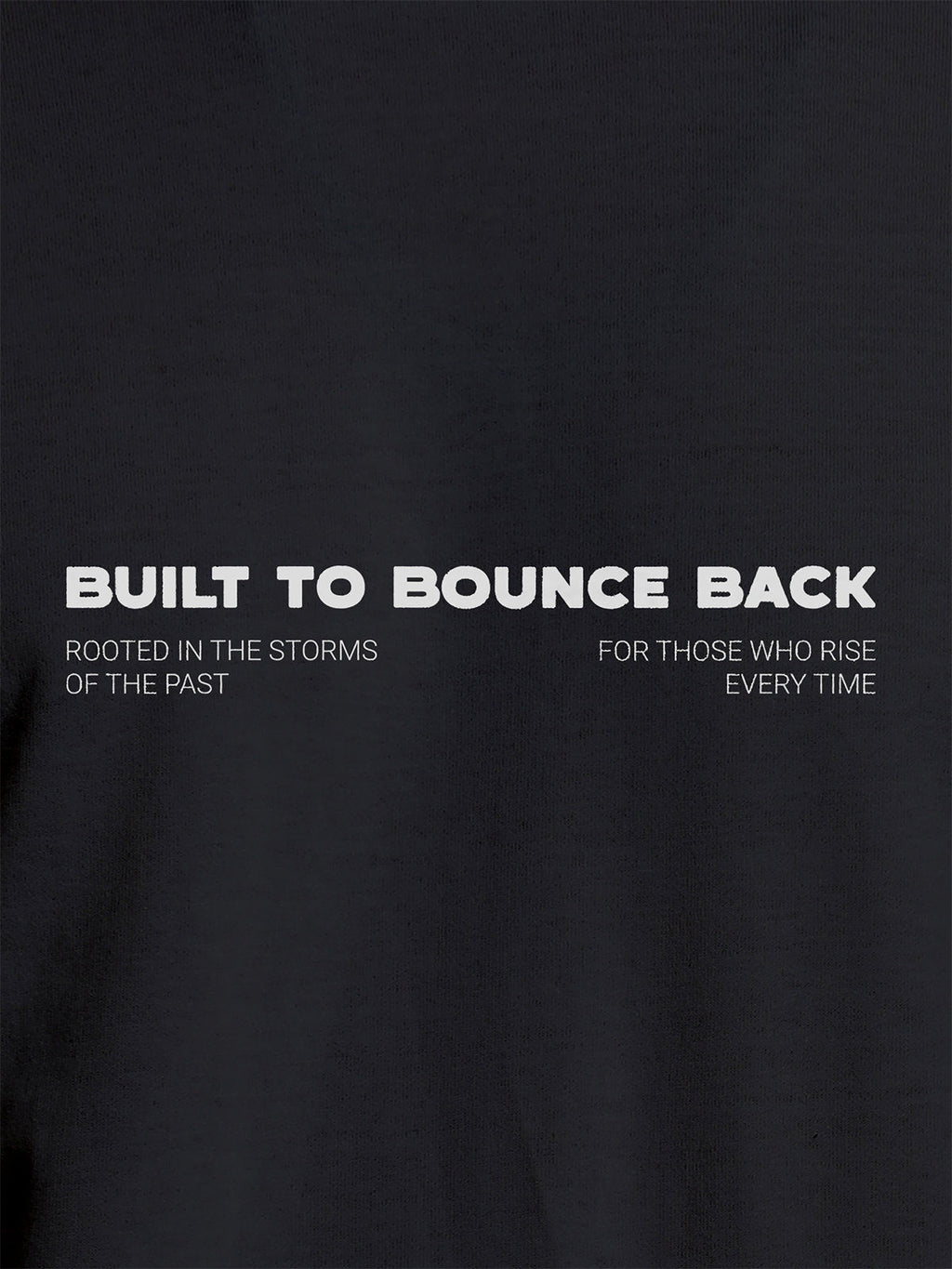Close up of 'Built To Bounce Back' design on Men's Dark Grey Round Neck T-shirt, highlighting intricate details and vibrant print.