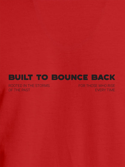 Close up of 'Built To Bounce Back' design on Men's Red Round Neck T-shirt, highlighting intricate details and vibrant print.