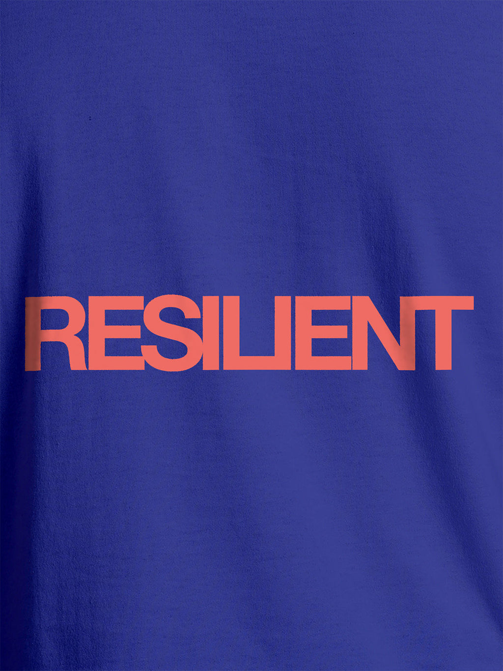 Close up of 'Resilient' design on Men's Blue Round Neck T-shirt, highlighting intricate details and vibrant print.