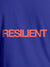 Close up of 'Resilient' design on Men's Blue Round Neck T-shirt, highlighting intricate details and vibrant print.
