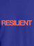 Close up of 'Resilient' design on Women's Blue Round Neck T-shirt, highlighting intricate details and vibrant print.