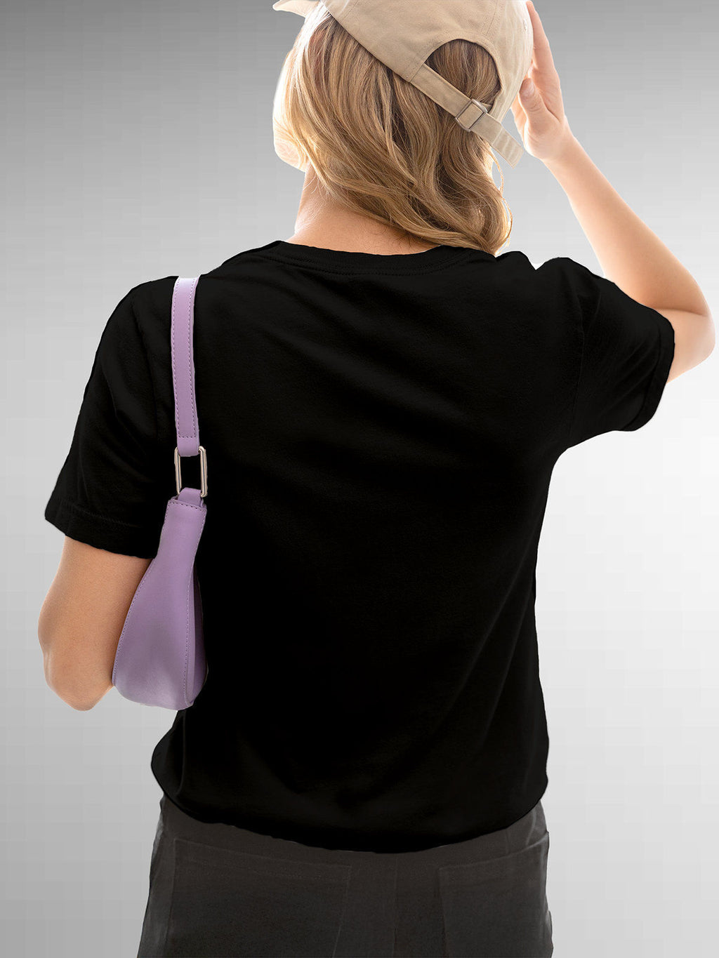 Back view of Fighterhero Women's Black Round Neck T-shirt, highlighting the modern look and clean finish