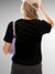 Back view of Fighterhero Women's Black Round Neck T-shirt, highlighting the modern look and clean finish