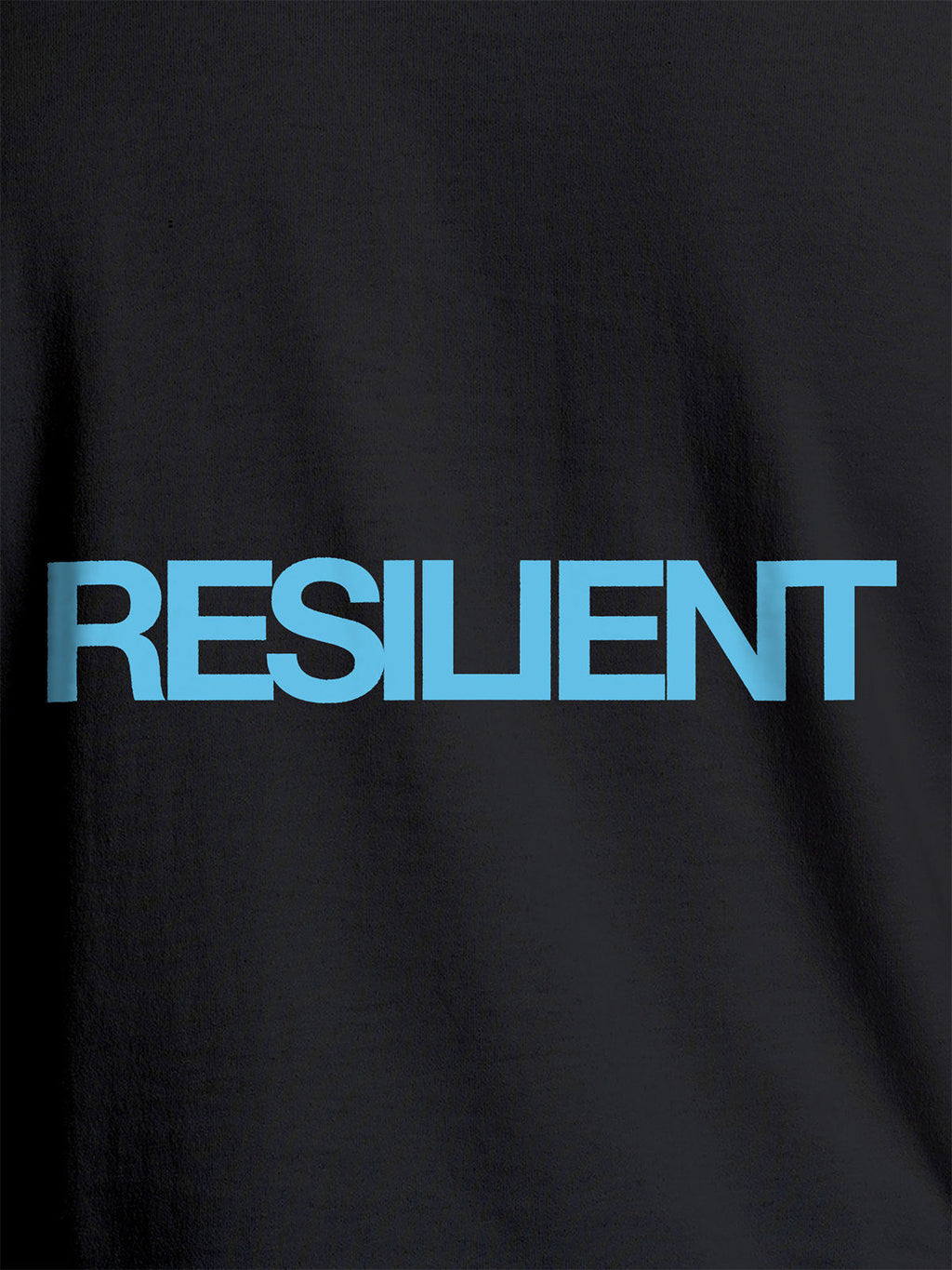Close up of 'Resilient' design on Men's Dark Grey Round Neck T-shirt, highlighting intricate details and vibrant print.