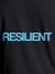 Close up of 'Resilient' design on Men's Dark Grey Round Neck T-shirt, highlighting intricate details and vibrant print.