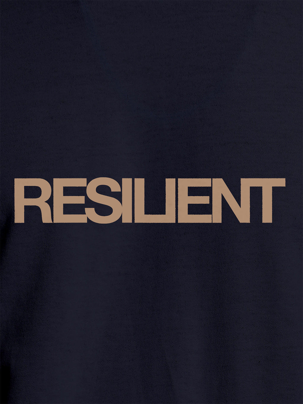 Close up of 'Resilient' design on Women's Navy Blue Round Neck T-shirt, highlighting intricate details and vibrant print.