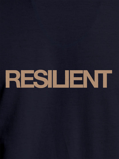 Close up of 'Resilient' design on Women's Navy Blue Round Neck T-shirt, highlighting intricate details and vibrant print.
