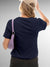 Back view of Fighterhero Women's Navy Blue Round Neck T-shirt, highlighting the modern look and clean finish