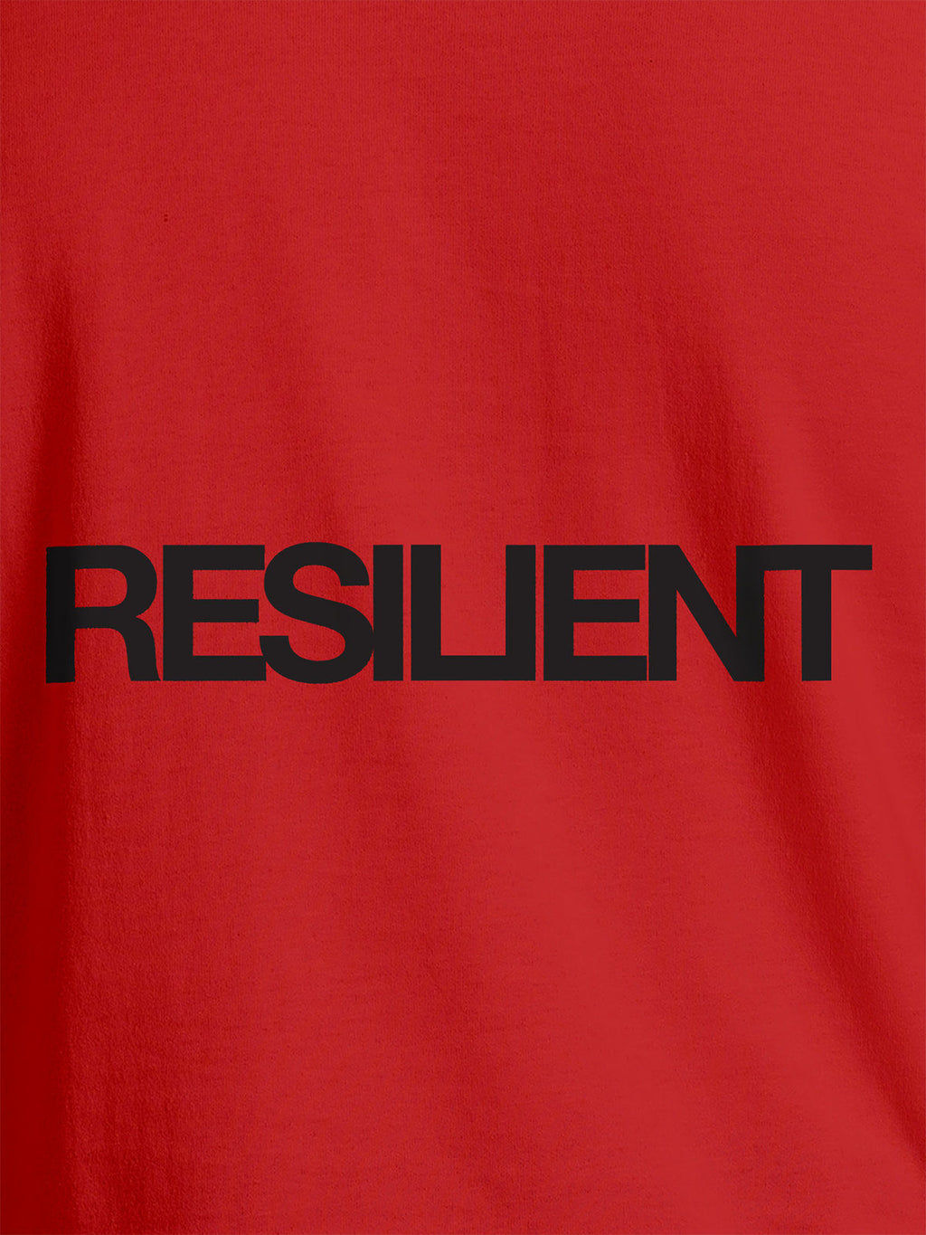 Close up of 'Resilient' design on Men's Red Round Neck T-shirt, highlighting intricate details and vibrant print.
