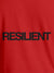 Close up of 'Resilient' design on Men's Red Round Neck T-shirt, highlighting intricate details and vibrant print.