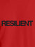 Close up of 'Resilient' design on Women's Red Round Neck T-shirt, highlighting intricate details and vibrant print.