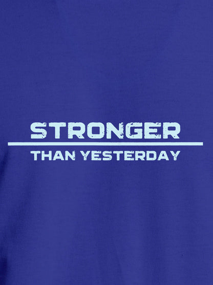 Close up of 'Stronger Than Yesterday' design on Women's Blue Round Neck T-shirt, highlighting intricate details and vibrant print.