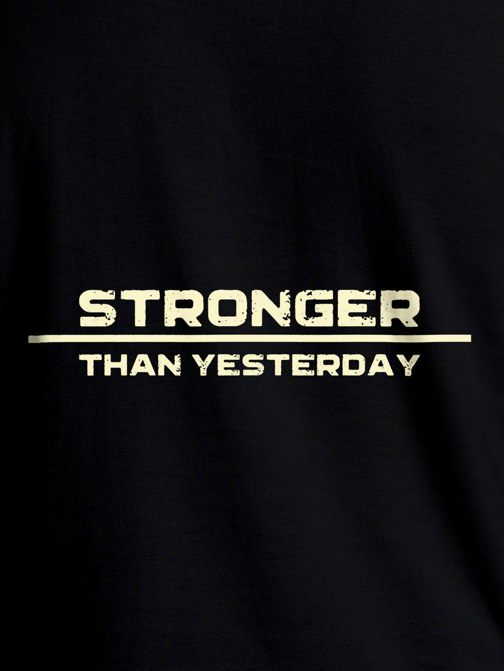 Close up of 'Stronger Than Yesterday' design on Men's Black Round Neck T-shirt, highlighting intricate details and vibrant print.