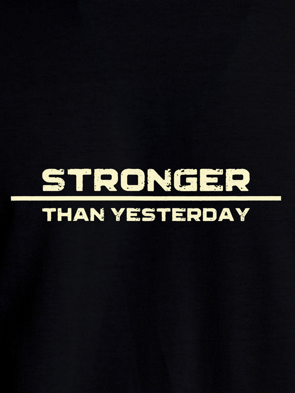 Close up of 'Stronger Than Yesterday' design on Women's Black Round Neck T-shirt, highlighting intricate details and vibrant print.