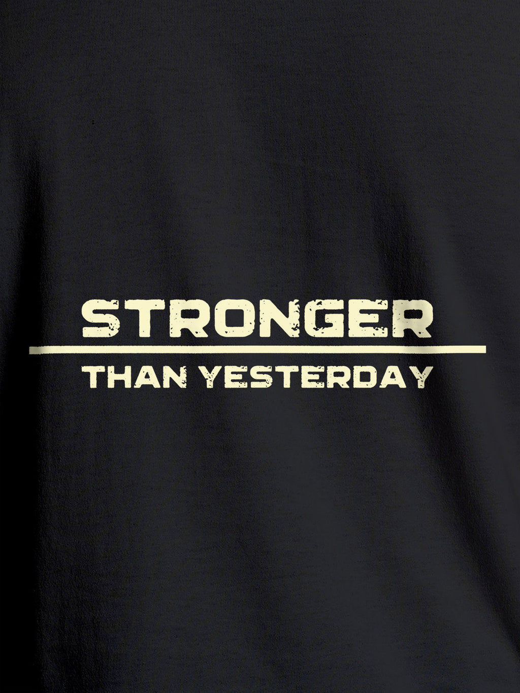 Close up of 'Stronger Than Yesterday' design on Men's Dark Grey Round Neck T-shirt, highlighting intricate details and vibrant print.