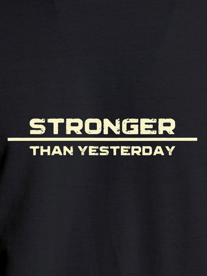 Close up of 'Stronger Than Yesterday' design on Women's Dark Grey Round Neck T-shirt, highlighting intricate details and vibrant print.