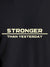 Close up of 'Stronger Than Yesterday' design on Women's Dark Grey Round Neck T-shirt, highlighting intricate details and vibrant print.